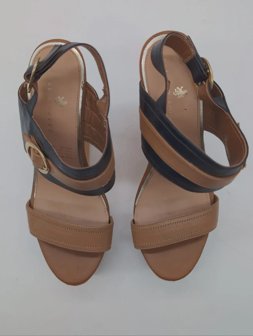​Claudio Rocco Two-Tone Wedge Sandals - Size 7.5 (24.5 MEX)